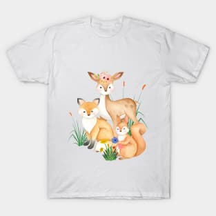 Forest Animals Deer, Fox, and Squirrel T-Shirt